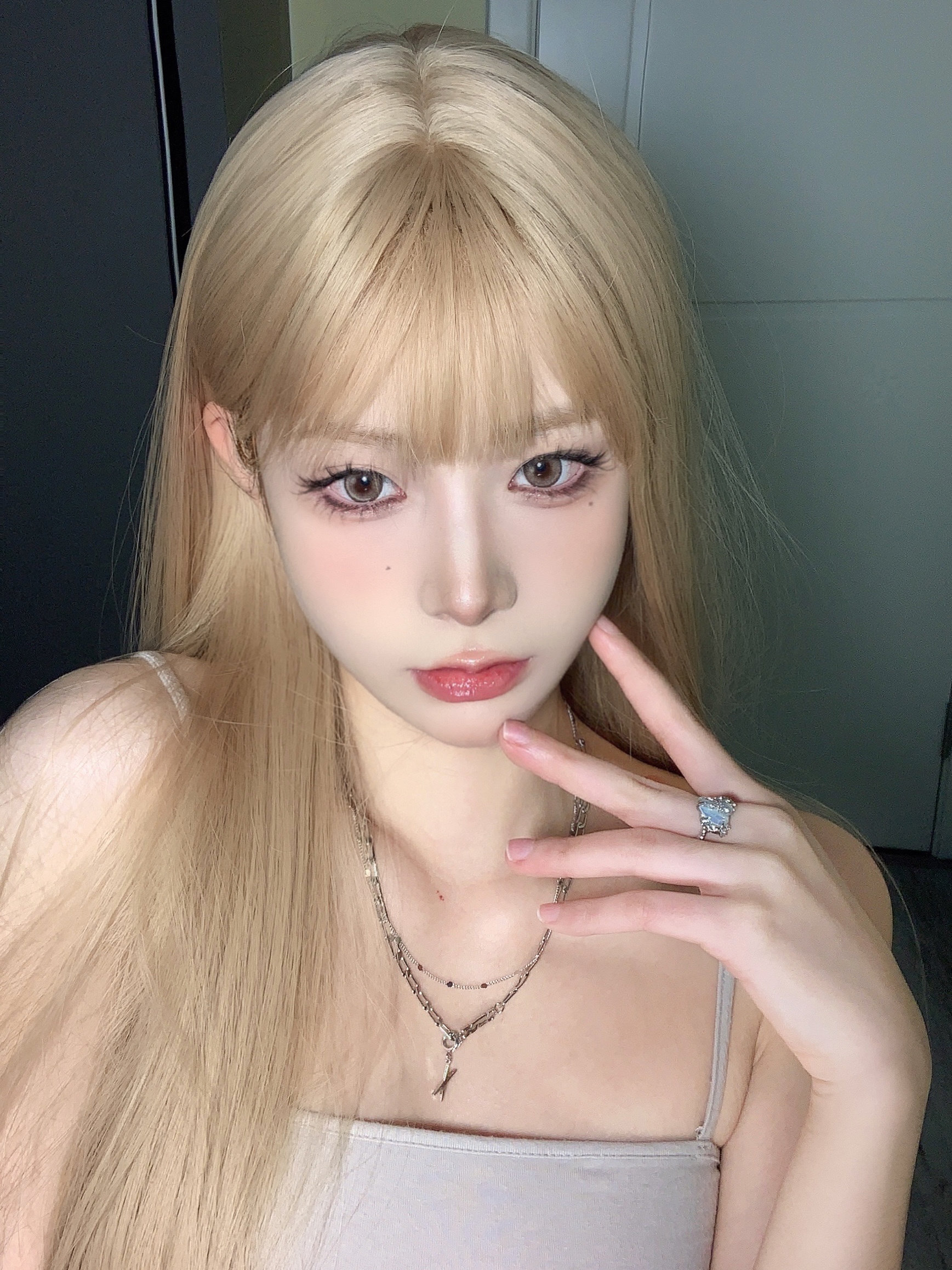 katgirl金色jk网红长直假发长发自然蓬松修脸日常整顶假发