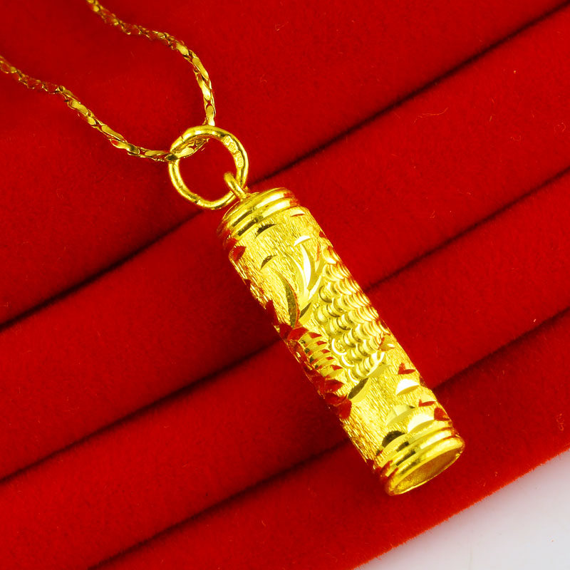 正品黄金项链吊坠999足金男士女款空心圆柱纯金坠子24k金真金饰品