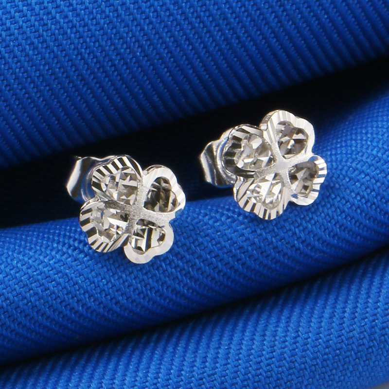 千影珠宝铂金pt950耳钉女款四叶草爱心心形女士耳饰