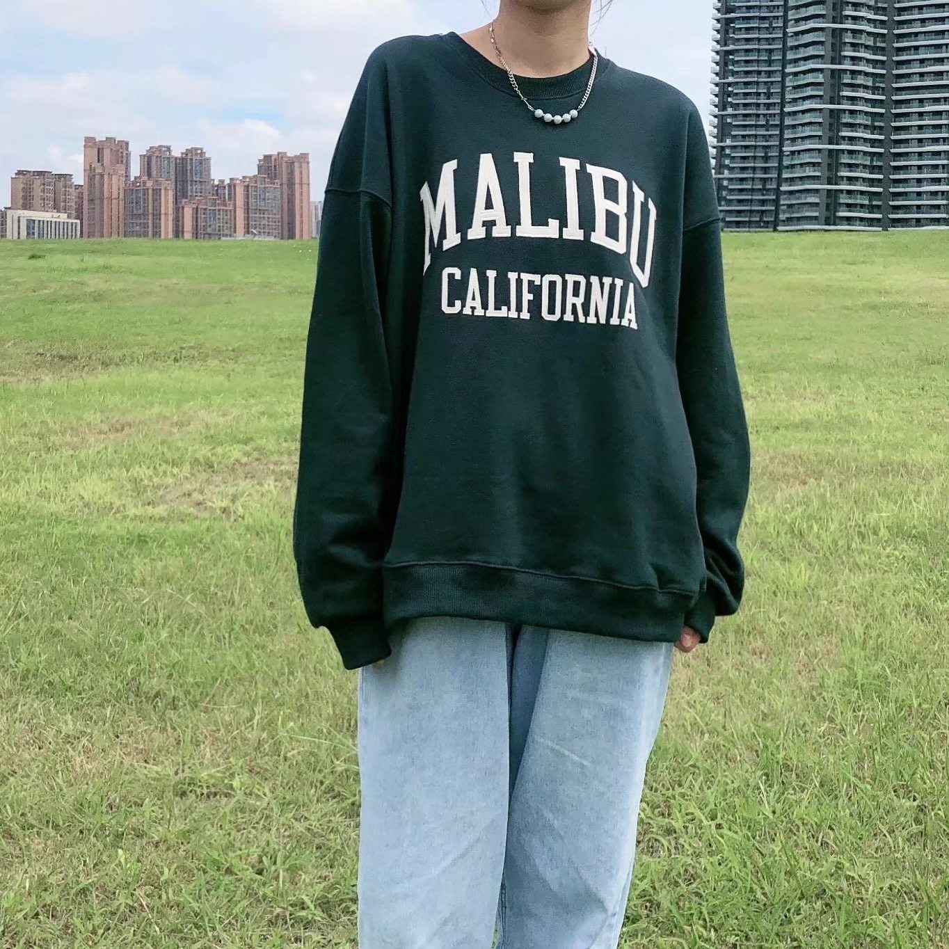 brandymelville新款复古malibu字母刺绣卫衣圆领套头宽松卫衣
