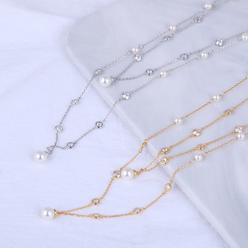 henribendel正品曼哈顿潮品双层幸运珍珠锆石项链项链