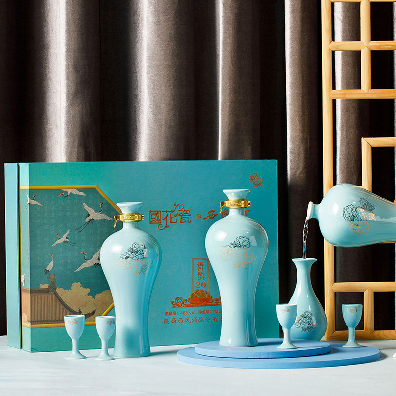 国花瓷西凤酒青韵20年白酒纯粮食酒礼盒装2瓶陈年西风年份酒送礼