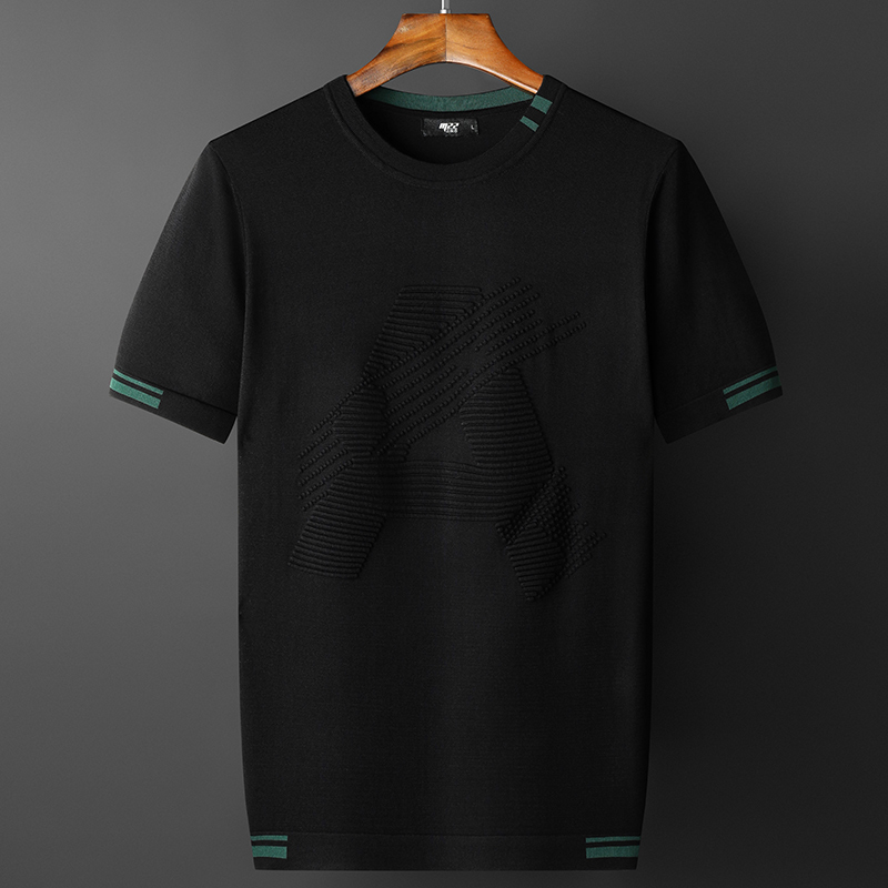 男士针织短袖薄款夏季潮流帅气宽松套头圆领半袖打底衫潮冰丝t恤