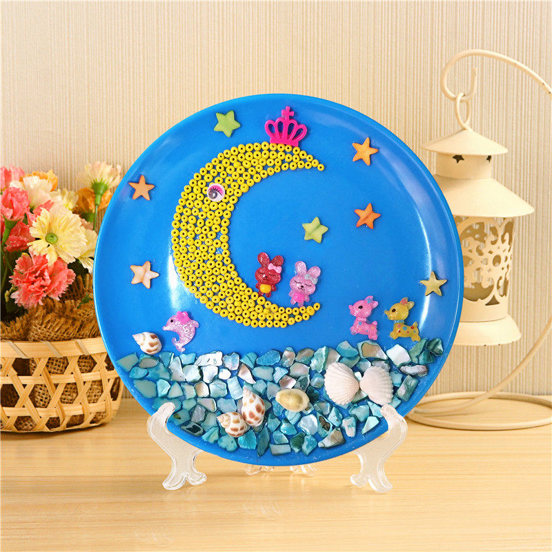 儿童益智手工diy天然贝壳海螺贴画材料包 创意手工粘贴圆盘画礼物