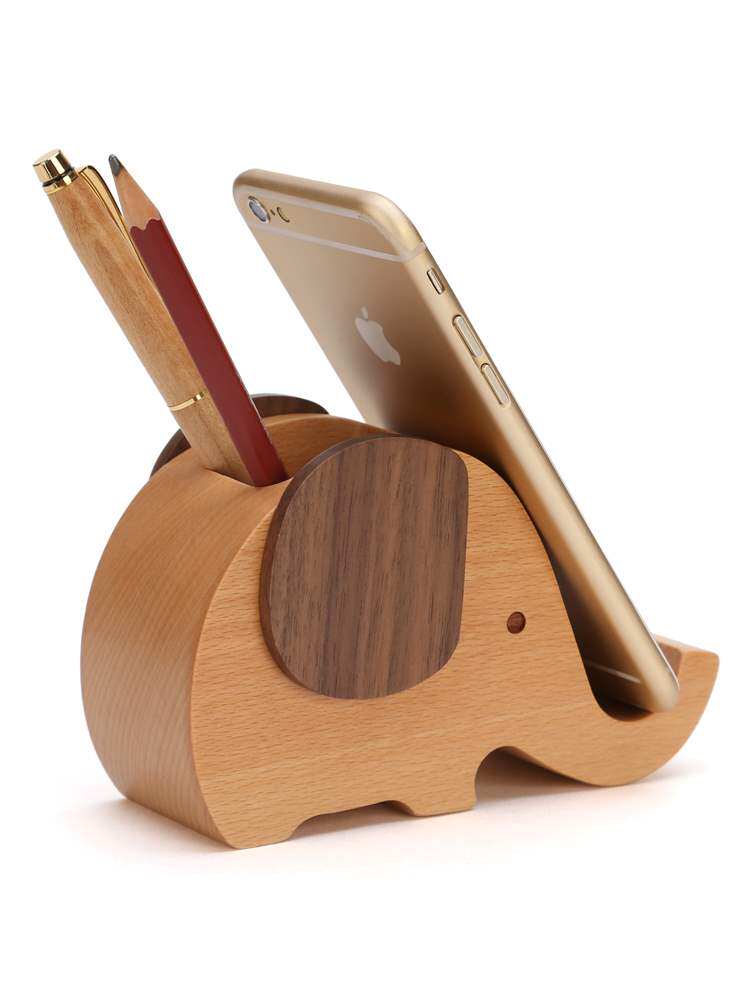 实木大象笔筒创意时尚可爱简约文具收纳木制笔筒