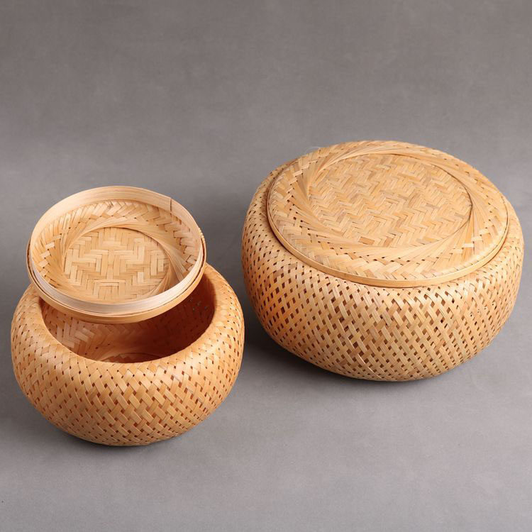 茶叶罐竹编竹制品竹筐茶叶包装小装小储物罐迷你竹篓茶叶罐