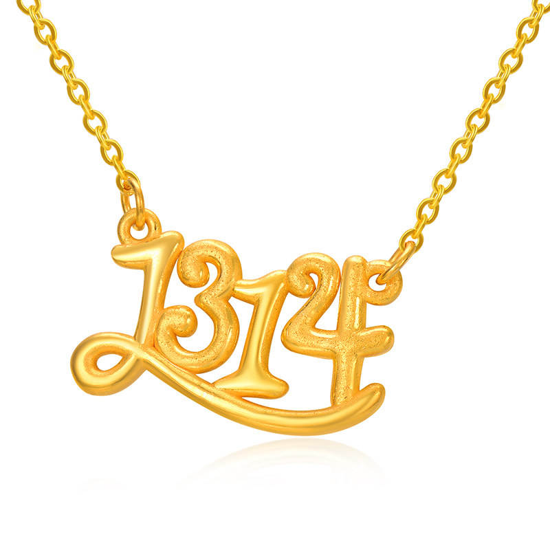 黄金项链1314吊坠足金字母套链3d硬金锁骨颈饰