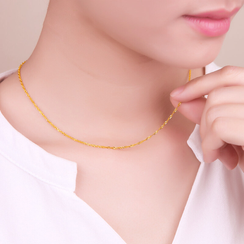loving足金金水波纹链女黄金水波纯金链子可搭颈饰