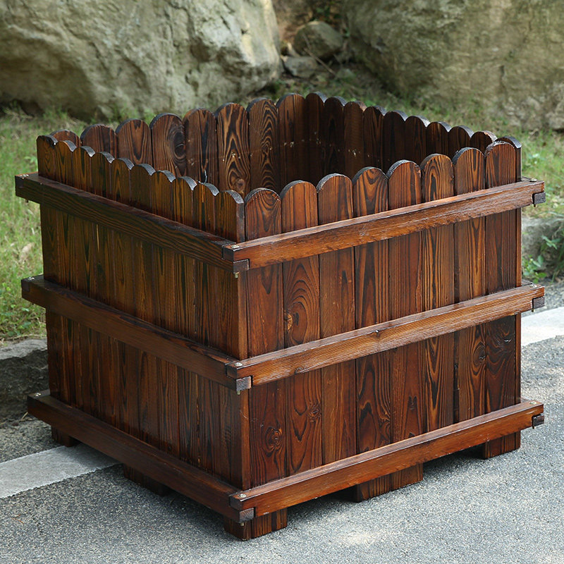 防腐木花箱户外种植工程正方形碳化木花盆加固公园花盆