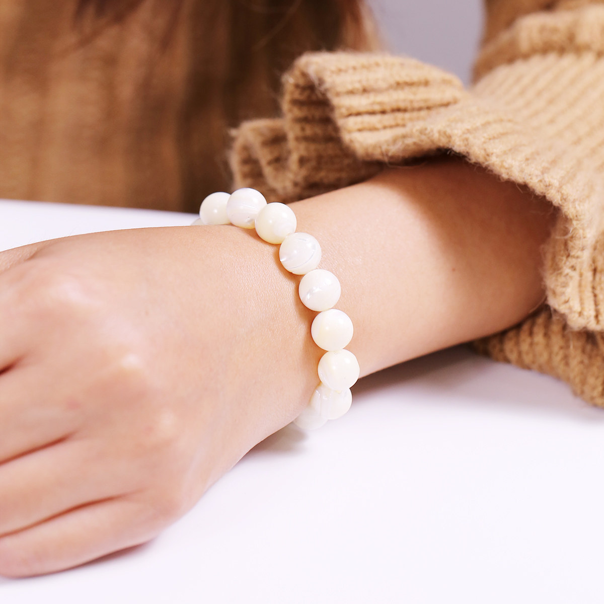 沐云蝶贝手链贝手串珍珠银丝月光珠宝白蝶贝圆珠手链