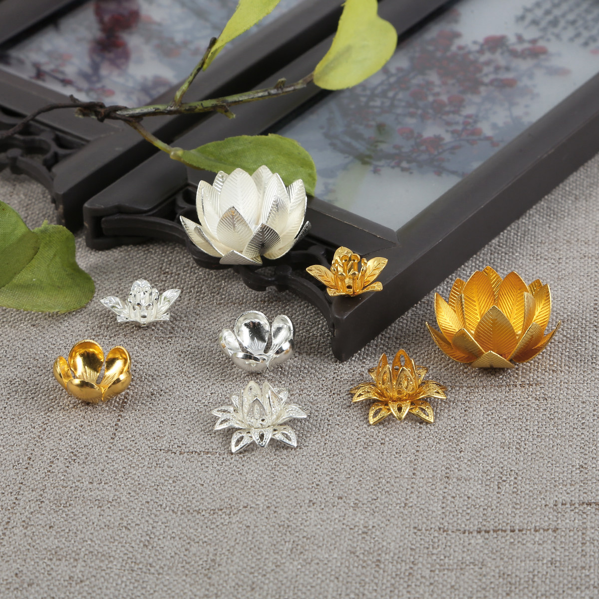 黄铜双层莲花花托手工diy自制古风步摇发簪其他diy饰品配件