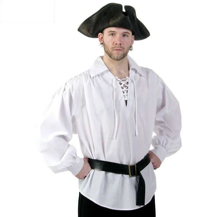 cos加勒比海盗系列服装服饰万圣节表演演出海盗衬衫男子黑白衬衫