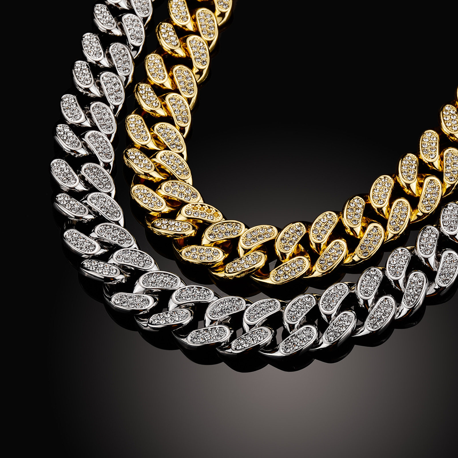 欧美嘻哈新款简约百搭合金古巴链20mm男士大仿金链子项链_双氙车灯