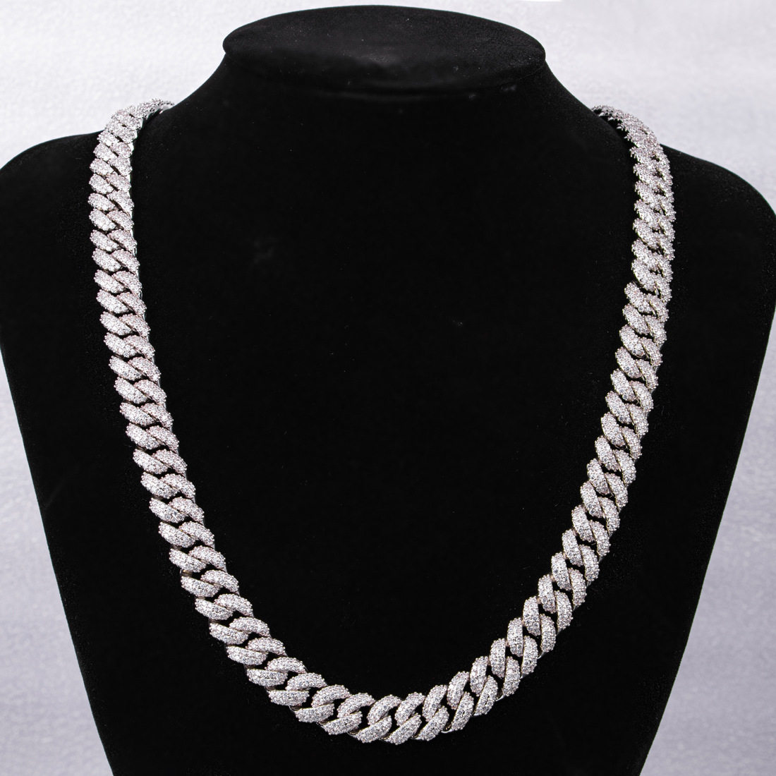 10mm男士嘻哈项链满钻古巴链微锆石新款翻盖项链