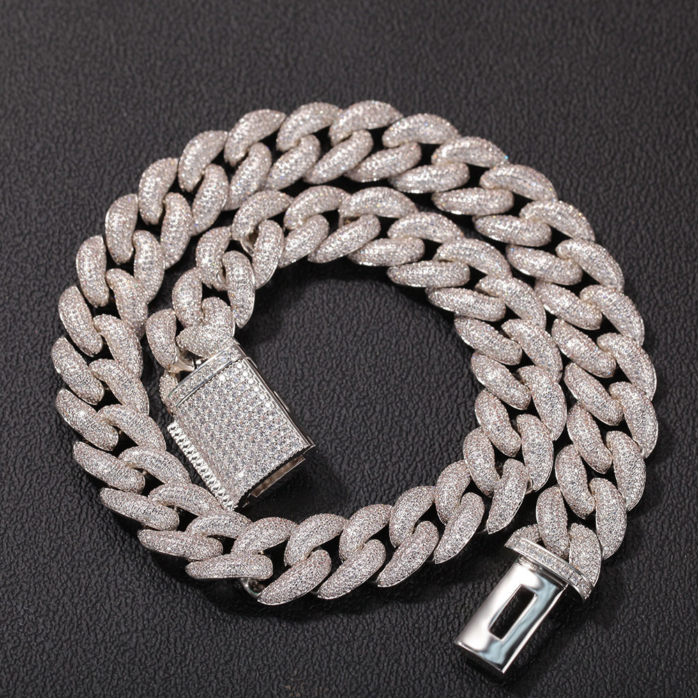 欧美嘻哈夸张18mm满钻古巴项链男士酷时尚大金项链