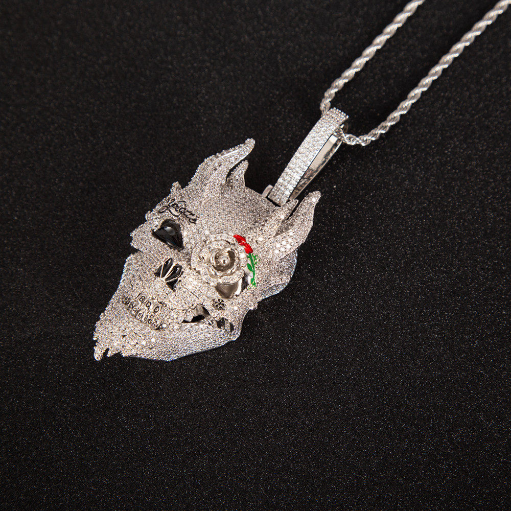 hiphop欧美个性项链嘻哈恶魔骷髅吊坠潮人微镶项坠