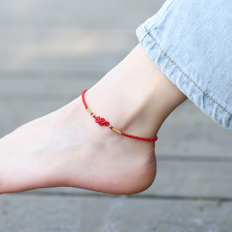 官方旗舰店朱砂脚链手工编织本命年红绳脚绳平安扣天然脚链