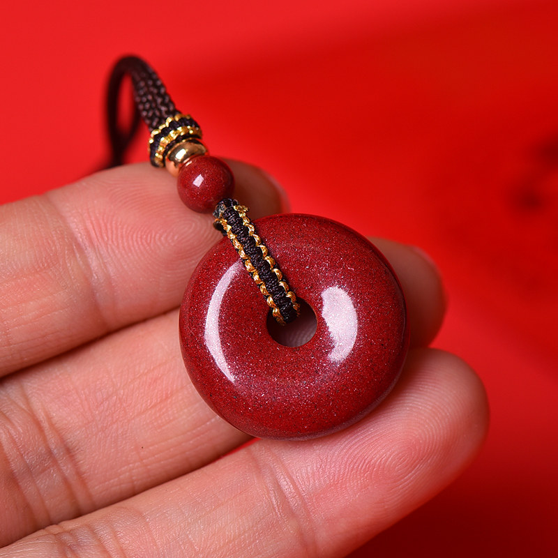 原矿矿石天然朱砂平安扣吊坠本命年随身挂件儿童项坠