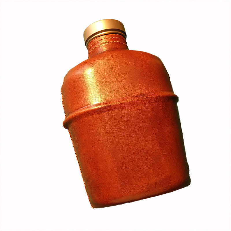 gr新款皮具酒壶塑形牛皮头层植鞣皮纯手工保温杯