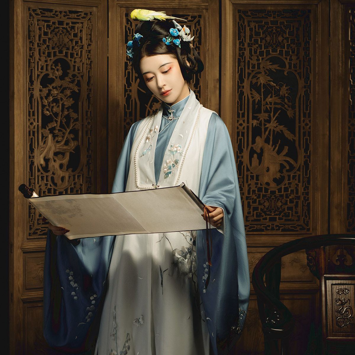 燕云织造局扶烟明制立领斜襟比甲百褶春夏重工汉服