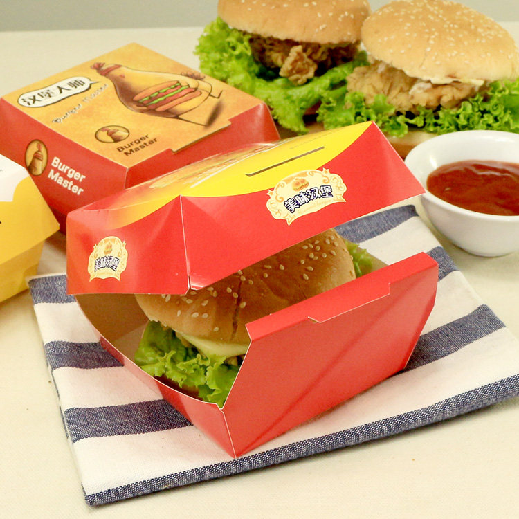 汉堡盒子折叠外卖防油打包加厚一次性牛皮纸长方点心包装盒