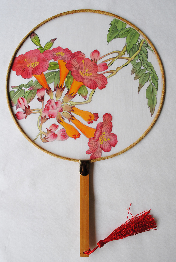 宫扇古典新古典竹柄扇子圆形团扇手绘真丝绢布工艺扇