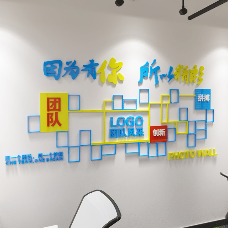 团队风采展示企业办公室员工文化照片墙贴3d软装墙贴