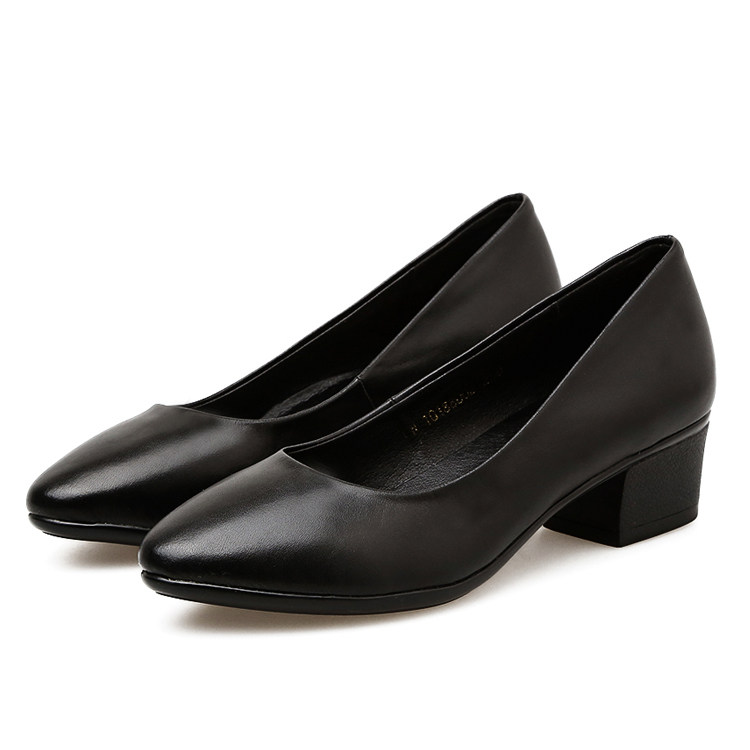 舒适酒店工作鞋黑色中跟防滑软底工鞋女单鞋