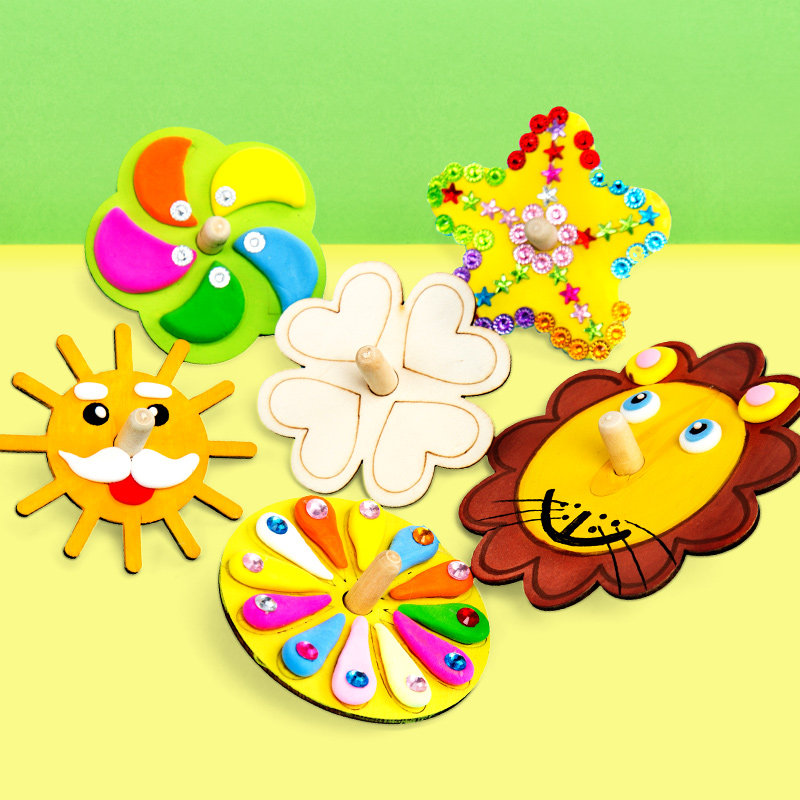 陀螺创意绘画包绘画材料幼儿园diy白坯木制玩具陀螺