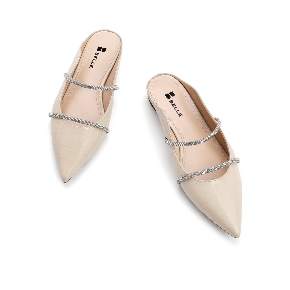 belle百丽2021夏新商场同款石头纹牛皮革凉鞋穆勒鞋