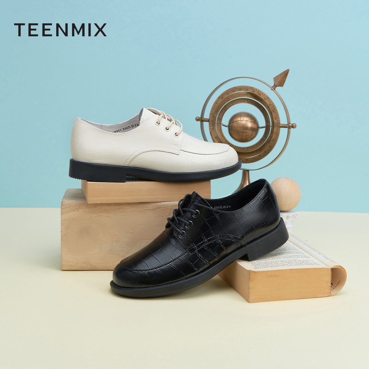 teenmix天美意春秋商场同款英伦复古皮鞋cw921am1乐福鞋豆豆鞋