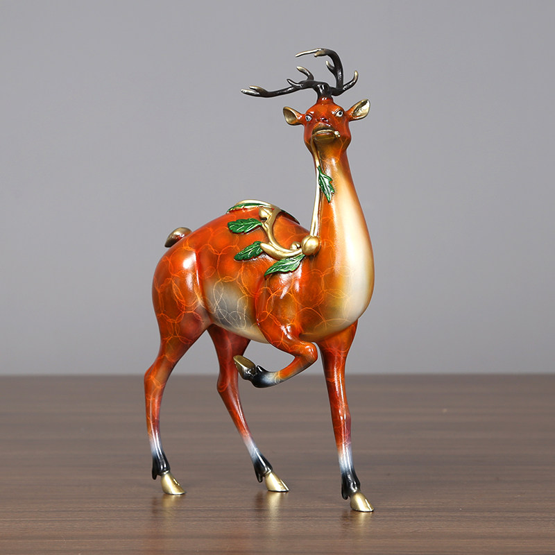 纯铜招财财鹿摆件一路一路平安平安鹿工艺品创意家居饰品摆件