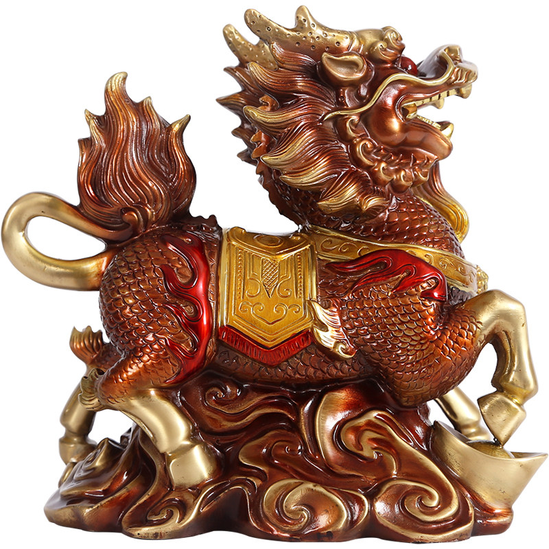 铜麒麟摆件一对送子麒麟招财镇宅辟邪纳福瑞兽乔迁礼品办公室摆件