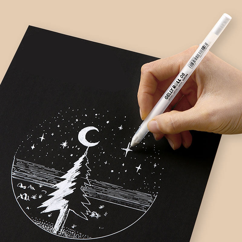 樱花高光笔手绘漫插画涂色设计细节描边030405mm水性白线笔水彩留白笔