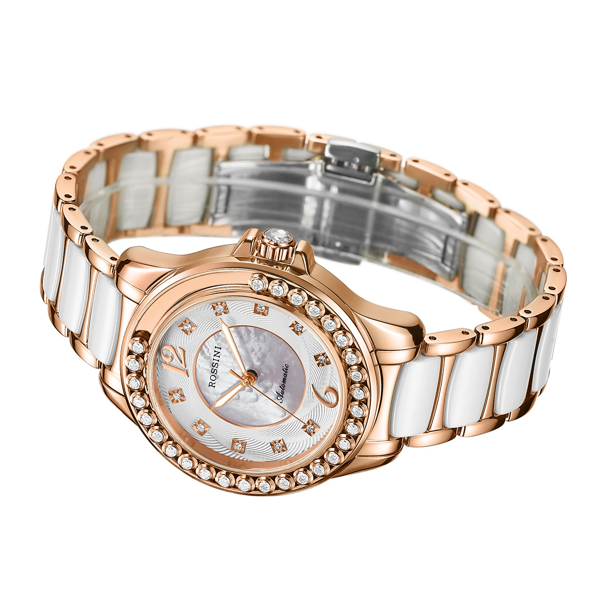 专柜同款罗西尼手表女正品牌玫瑰机械表时尚钢带国产腕表