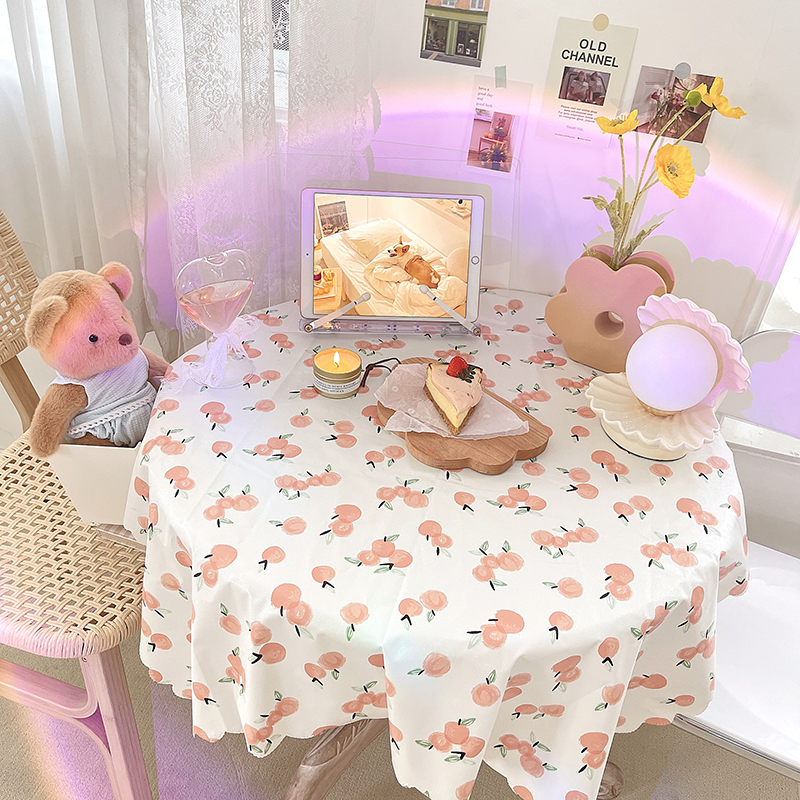 桌布防水防油可爱印花桃子茶几餐桌小清新长方形桌布