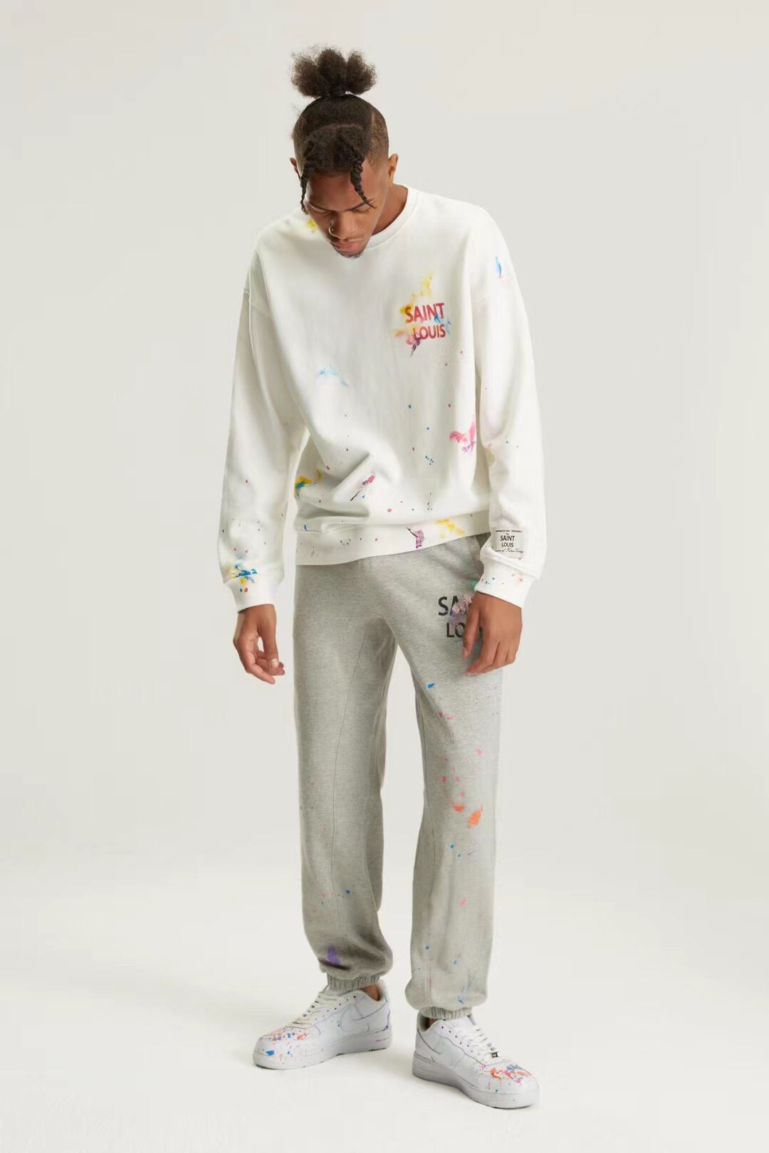 正品刘宪华同款高街潮套头卫衣彩色泼墨长袖saintlouis