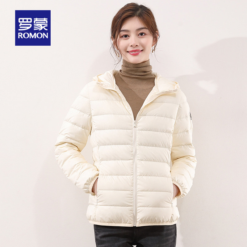 断码清仓罗蒙女士短款连帽羽绒服冬季时尚简约防寒羽绒服