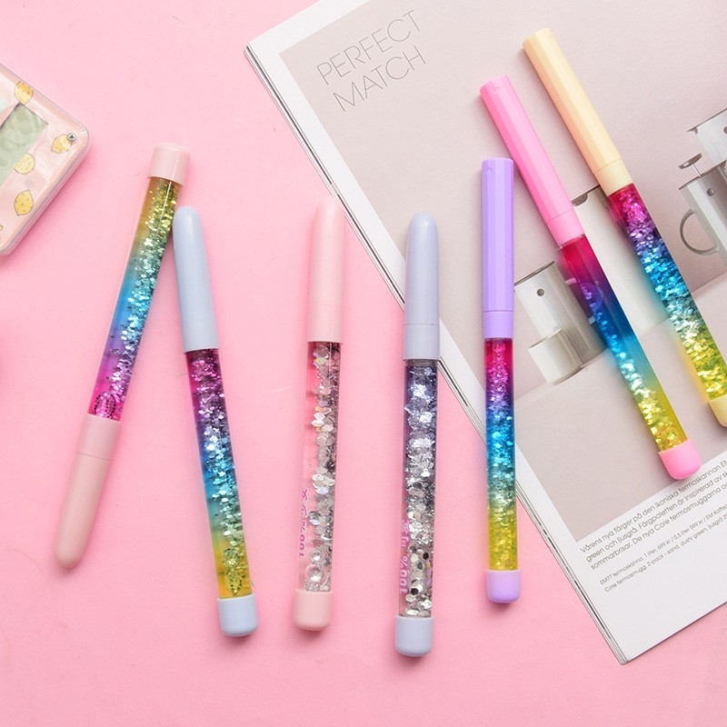 中性笔韩国炫彩流动液体书写渐变水晶抖音流沙中性笔