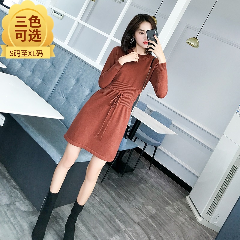 针织连衣裙女秋冬修身包臀加厚小个子配大衣内搭外穿大朗打底毛衣