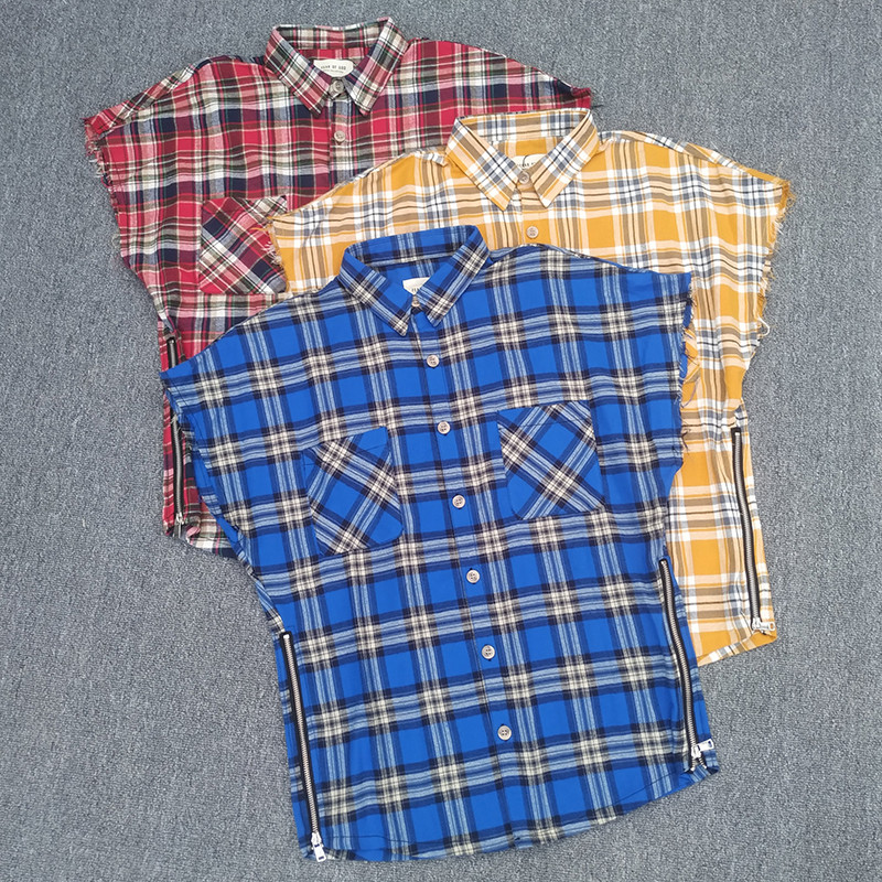 FOG第四季4th坎肩格子衬衫男女宽松欧美高街穿搭潮牌嘻哈无袖衬衣