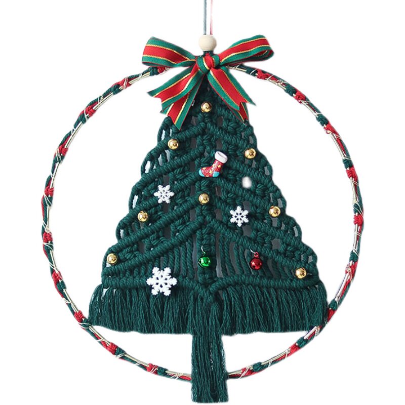 圣诞树手编挂毯棉绳编织挂饰圣诞节礼物铃铛雪花挂毯