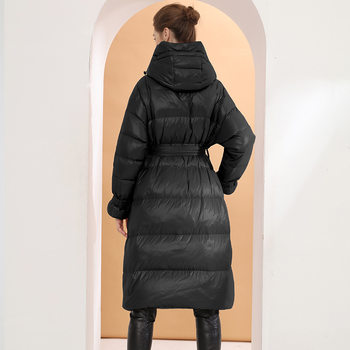 ສະຖານີເອີຣົບ Shiny Down Jacket 2023 ໃຫມ່ຍາວເກີນຫົວເຂົ່າຂະຫນາດໃຫຍ່ຄົນອັບເດດ: ເສື້ອ Jacket Hooded ຫນາແຫນ້ນ trendy