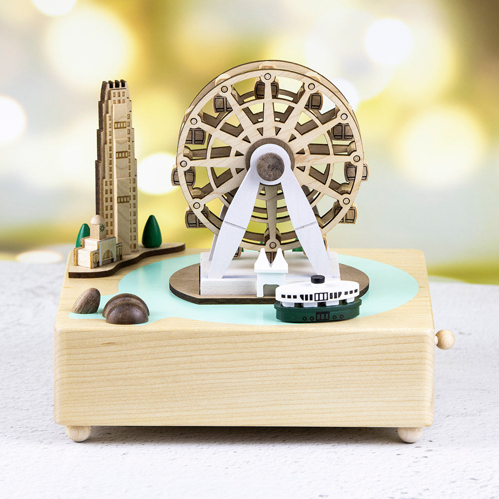 jeancard旋转绕圈木质音乐盒八音盒香港维港摩天轮尖沙咀音乐盒