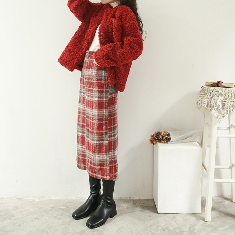 蚂蚁自制红白格子半身裙女高腰韩版气质显瘦半身裙