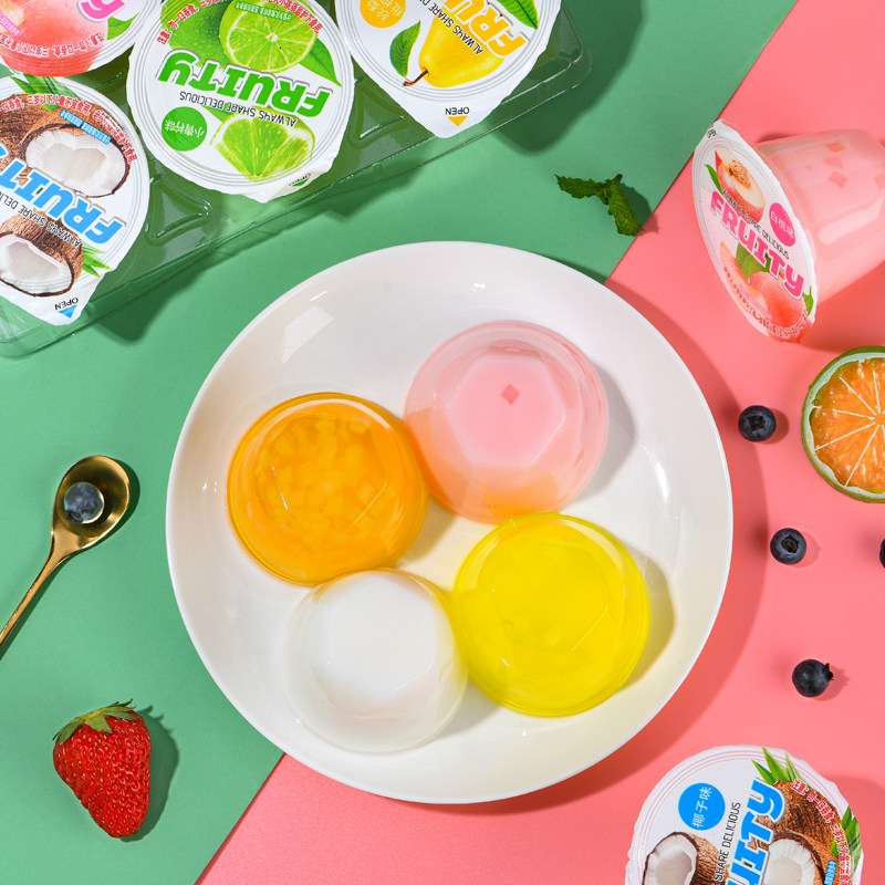 益生菌果汁果冻整盒550克白桃味椰子小青柠秋梨枇杷夏季小吃零食