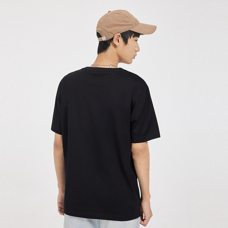 cabbeen卡宾男装黑色短袖春夏潮流夜光印花t恤