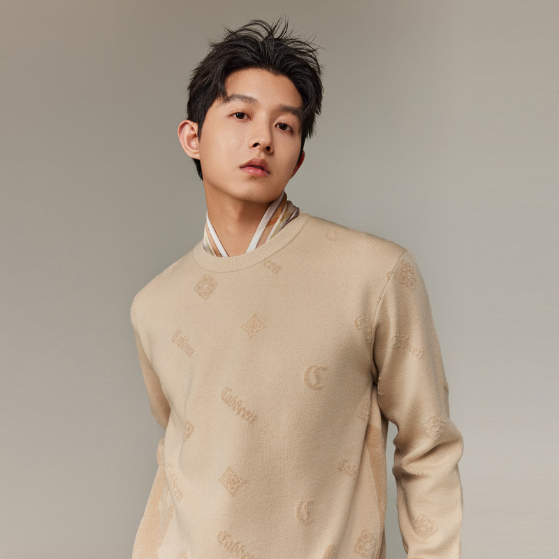 【高定轻奢提花】卡宾棉羊毛针织衫男装2025冬季新款长袖保暖毛衣