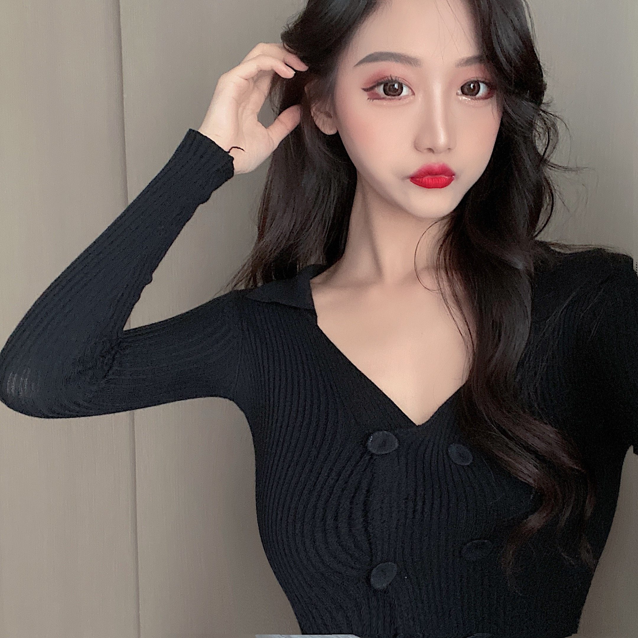 薇娅viya直播间同款衣服针织衫复古港味毛衣紧身毛针织衫