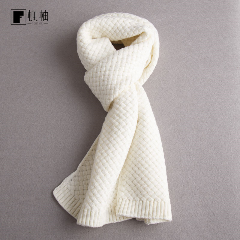 纯羊加厚生日男生围脖情侣毛线白色羊毛针织围巾